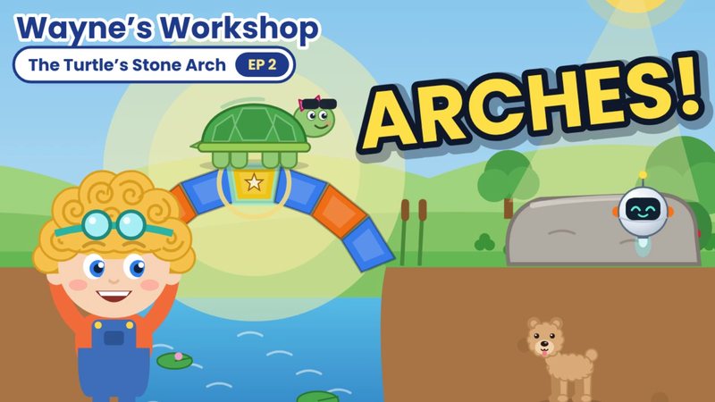 Episode 2 thumbnail: Tilly the Turtle on a colorful stone arch